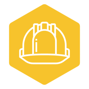Yellow construction helmet icon.