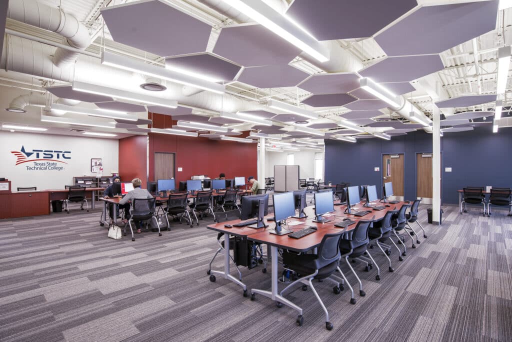 Modern computer lab with students at Texas college