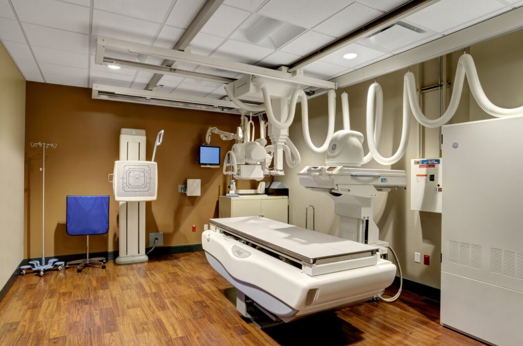 Modern hospital radiology room with equipment