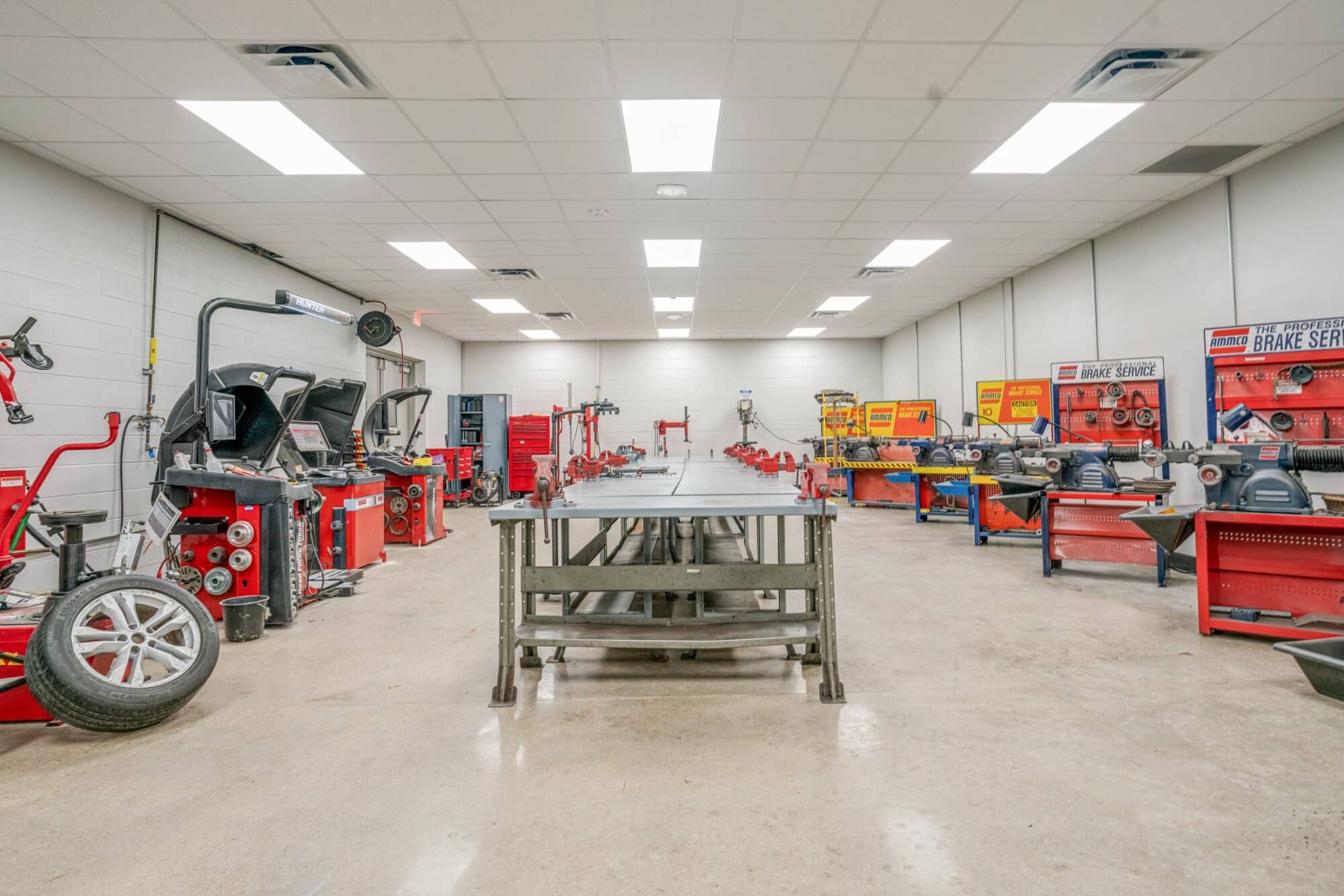 Well-equipped automotive repair workshop interior.