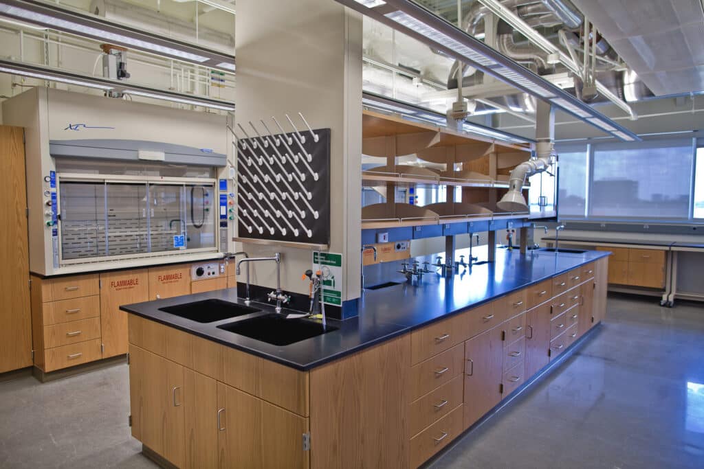 Modern chemistry laboratory interior with equipment